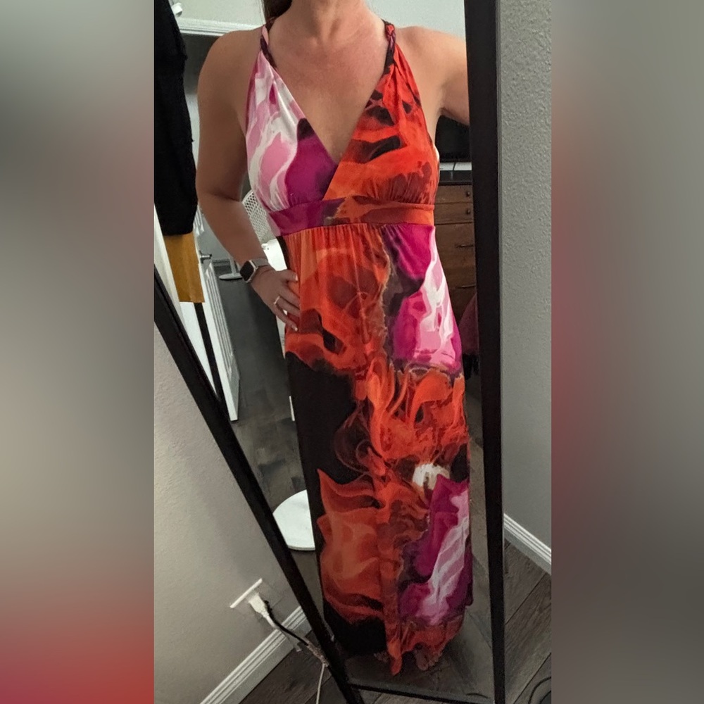 Vibrant Pink and Orange Maxi Dress
